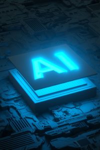 Circuit board and AI micro processor, Artificial intelligence of digital human. 3d render